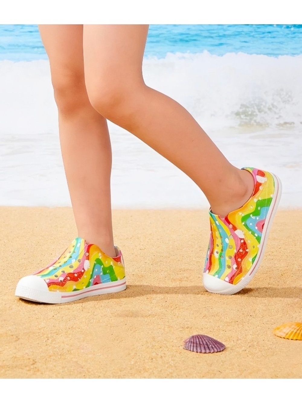 Funcoo - Toddler Girls' Glitter Rainbow Slip-On Water Shoes